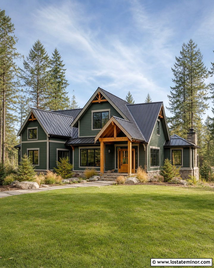 Hunter Green House With Cedar Entry Door - 30 Hunter Green House Design With Entry Door Ideas