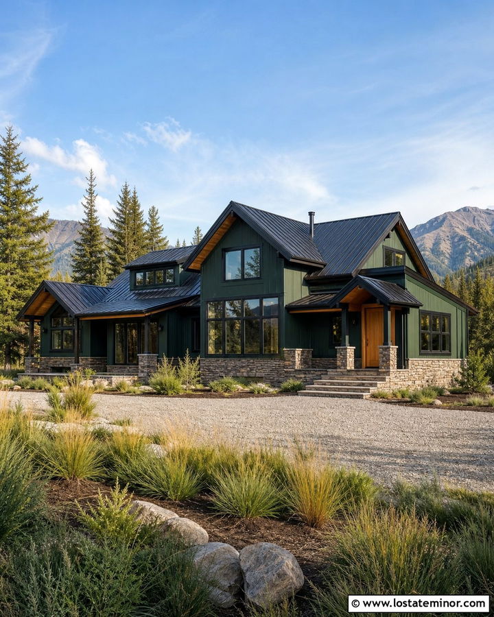 Hunter Green House With Cedar Front Door - 30 Hunter Green House Design With Front Door Ideas