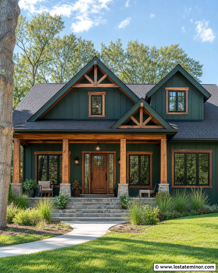 Hunter Green House With Cedar Gable Brackets - 30 Hunter Green House Design With Gables Ideas