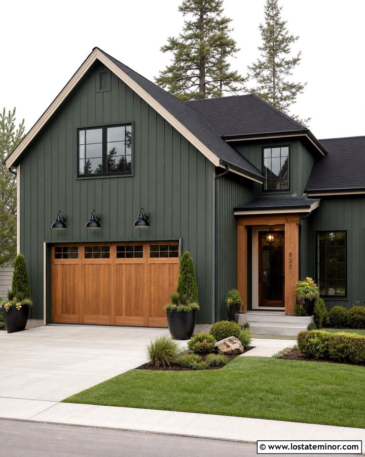 Hunter Green House With Cedar Garage And Dome Lights - 30 Hunter Green House Design With Light Fixtures Ideas