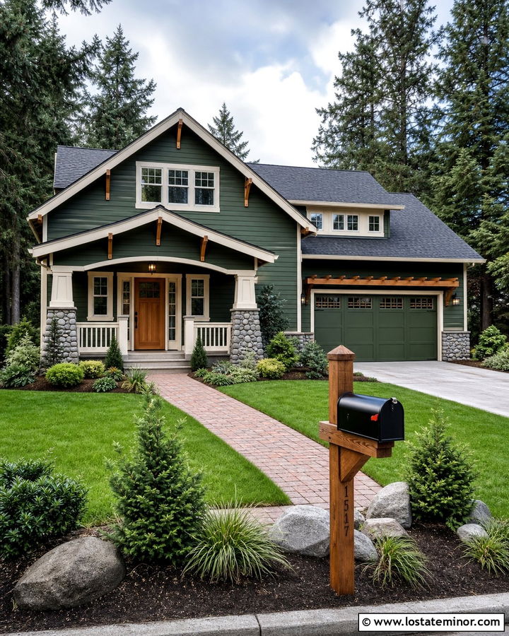 Hunter Green House With Cedar Mailbox Post - 30 Hunter Green House Design With Mailbox Ideas