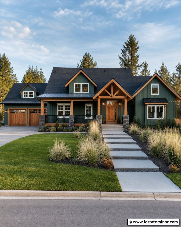 Hunter Green House With Cedar Porch And Black Shingles - 30 Hunter Green House Design With Shingles Ideas