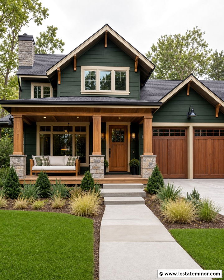 Hunter Green House With Cedar Porch Daybed - 30 Hunter Green House Design With Daybed Ideas