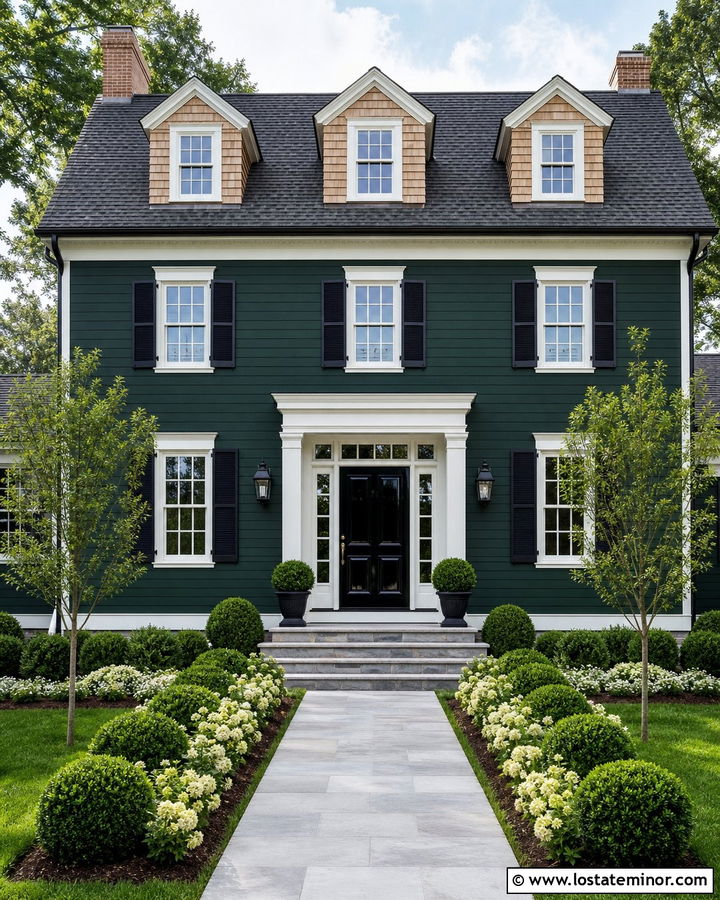 Hunter Green House With Cedar Shake And Black Door - 30 Hunter Green House Design With Cedar Shake Ideas