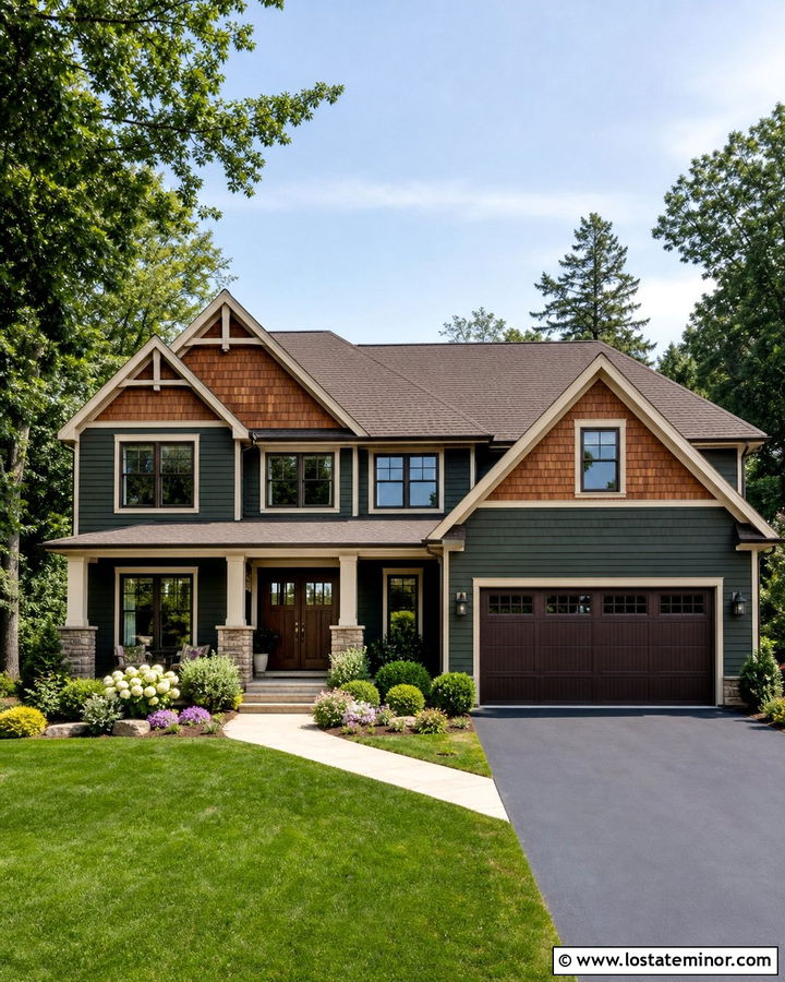 Hunter Green House With Cedar Shake And Brown Roof - 30 Hunter Green House Design With Cedar Shake Ideas