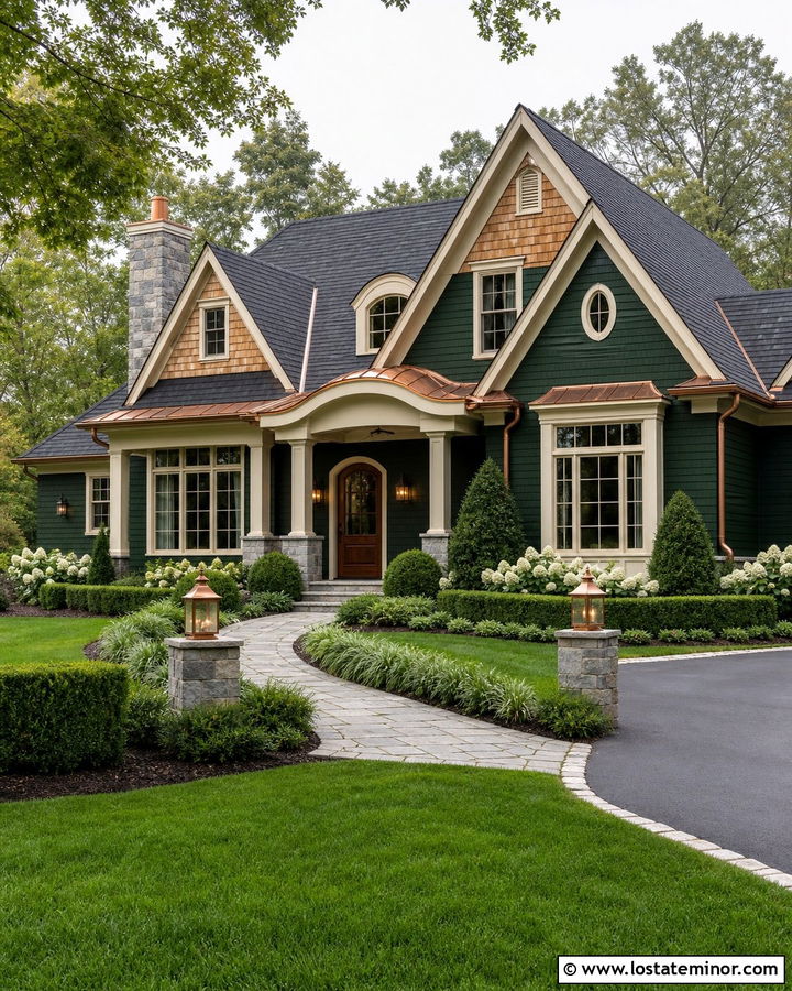 Hunter Green House With Cedar Shake And Copper Accents - 30 Hunter Green House Design With Cedar Shake Ideas