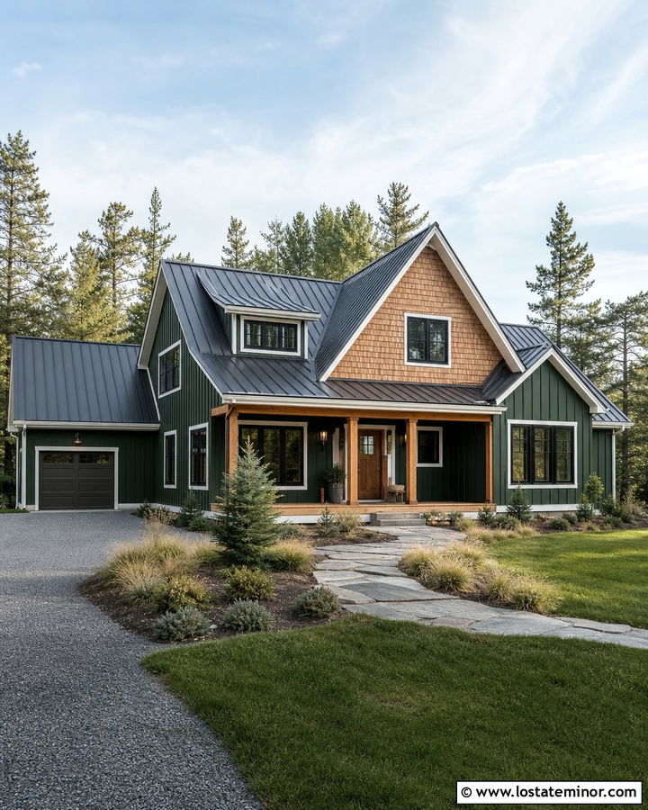 Hunter Green House With Cedar Shake And Metal Roof - 30 Hunter Green House Design With Cedar Shake Ideas