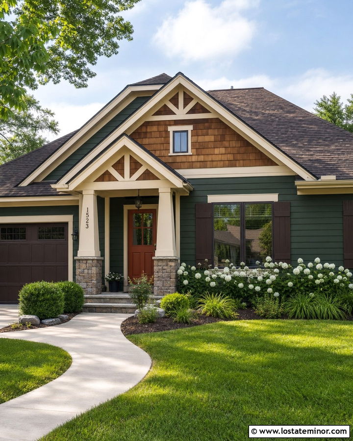 Hunter Green House With Cedar Shake And Terracotta Door - 30 Hunter Green House Design With Cedar Shake Ideas