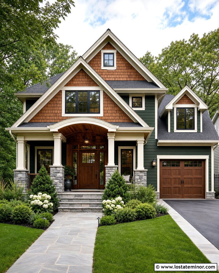 Hunter Green House With Cedar Shake And Wood Door - 30 Hunter Green House Design With Cedar Shake Ideas