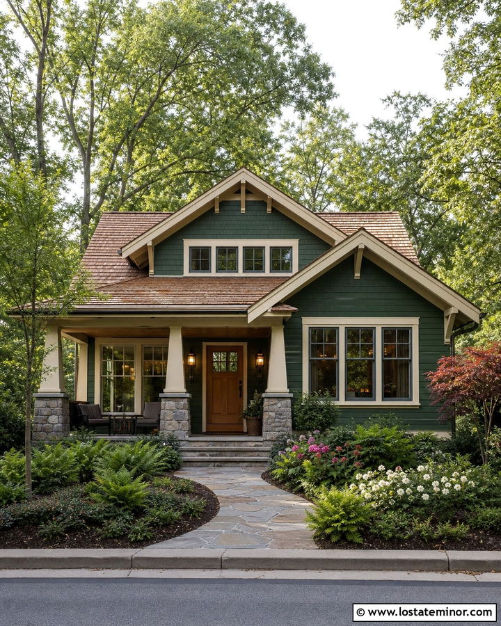 Hunter Green House With Cedar Shake Roof And Columns - 30 Hunter Green House Design With Porch Columns Ideas