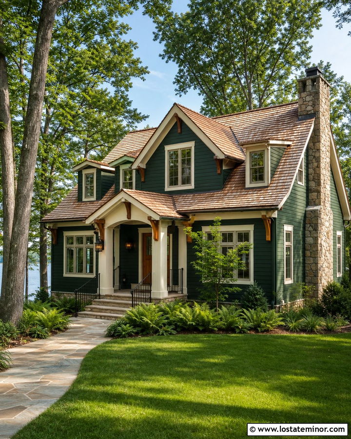 Hunter Green House With Cedar Shake Roof - 30 Hunter Green House Design With Roof Ideas