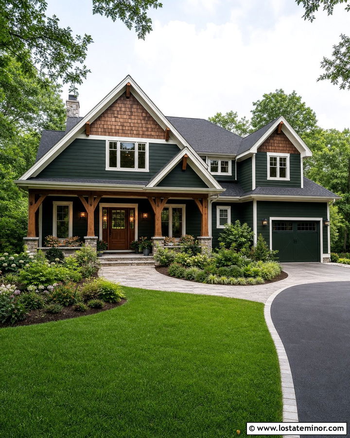 Hunter Green House With Cedar Shake Side Garage - 30 Hunter Green House Design With Cedar Shake Ideas