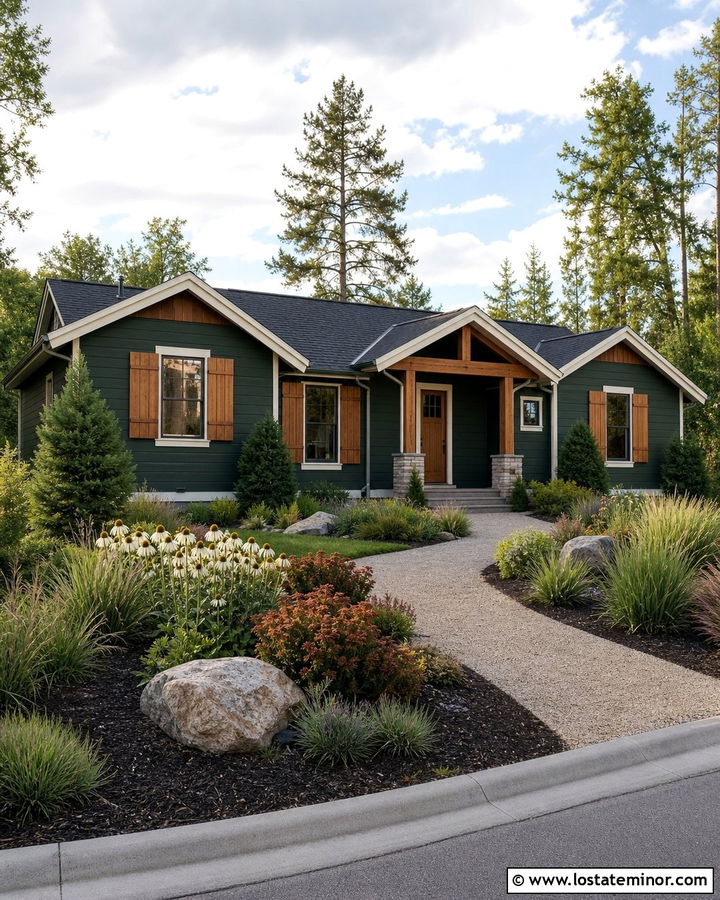 Hunter Green House With Cedar Shutters - 30 Hunter Green House Design With Front Yard Ideas