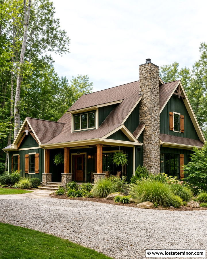 Hunter Green House With Cedar Shutters - 30 Hunter Green House Design With Accents Ideas