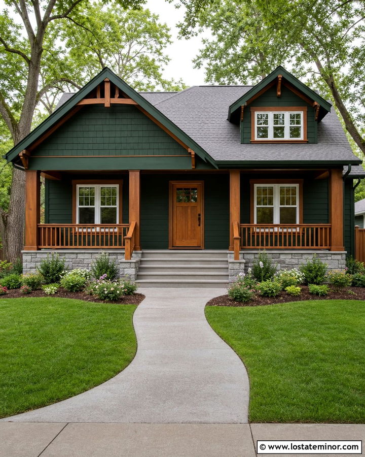 Hunter Green House With Cedar Trim And White Windows - 30 Hunter Green House Design With Trim Ideas