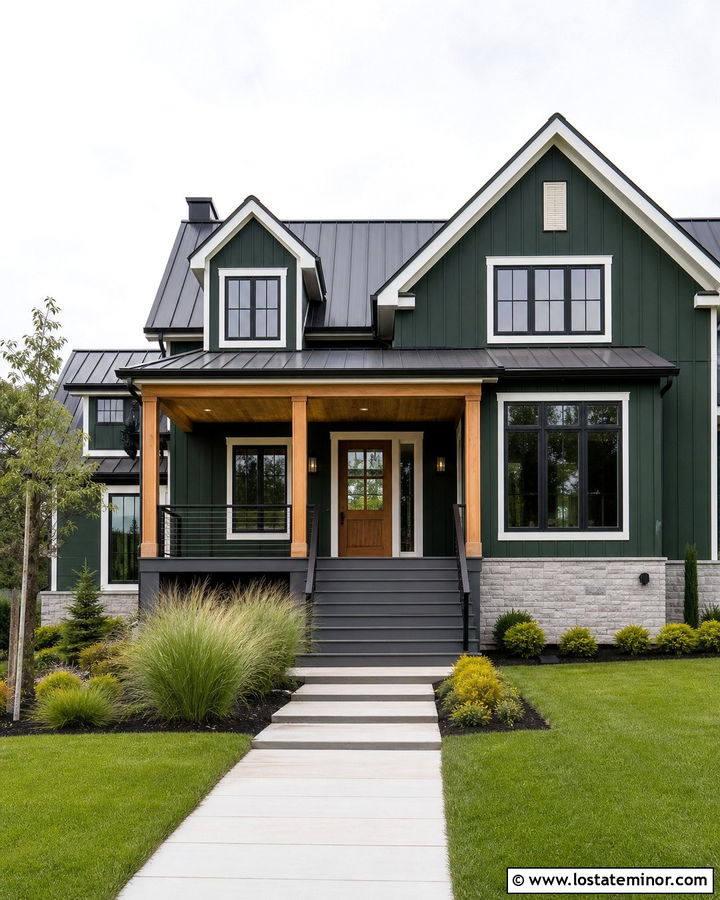Hunter Green House With Charcoal Deck - 30 Hunter Green House Design With Deck Ideas