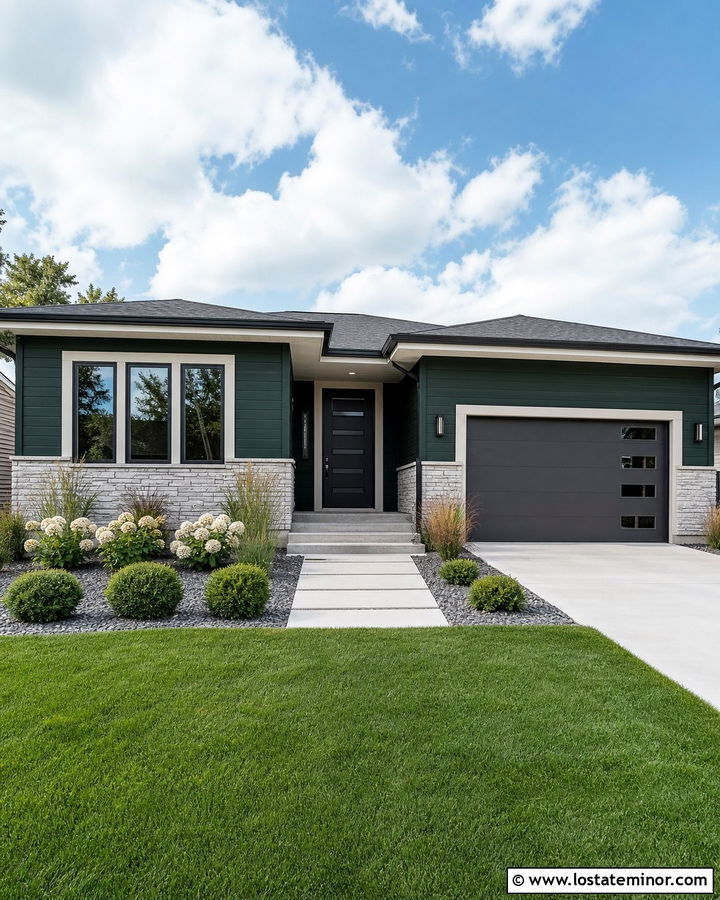 Hunter Green House With Charcoal Entry Door - 30 Hunter Green House Design With Entry Door Ideas