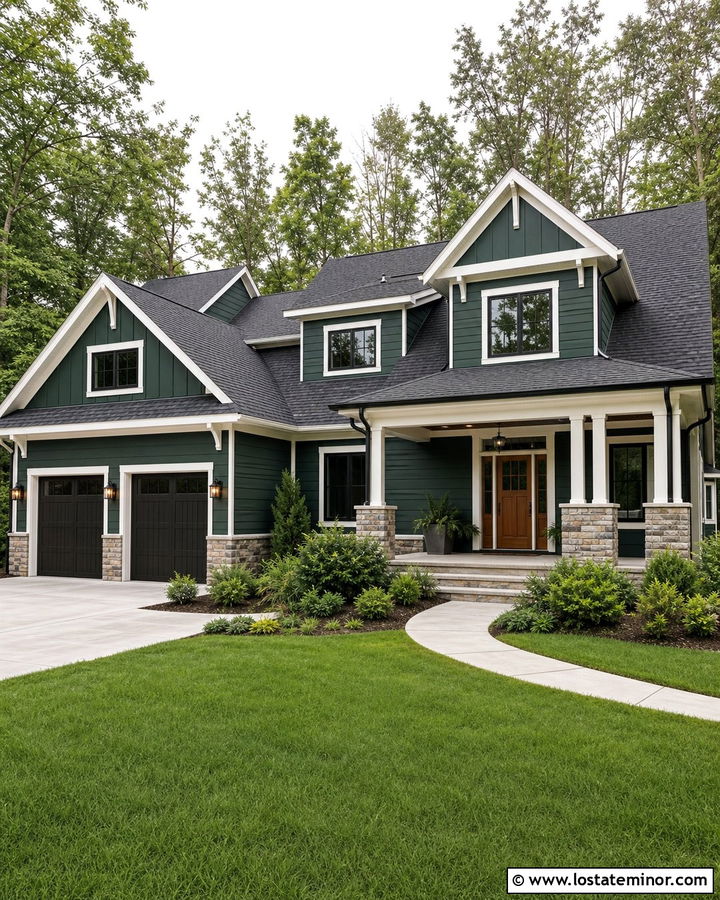 Hunter Green House With Charcoal Shingle Roof - 30 Hunter Green House Design With Roof Ideas