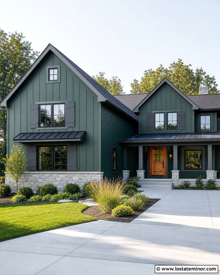 Hunter Green House With Charcoal Shutters - 30 Hunter Green House Design With Shutters Ideas