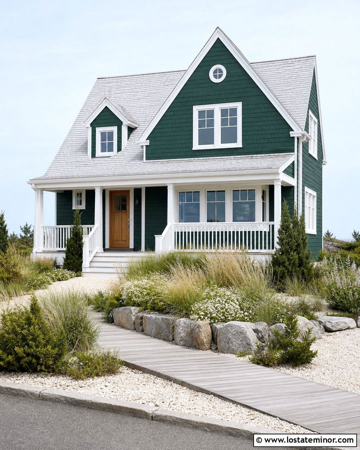Hunter Green House With Coastal Front Yard - 30 Hunter Green House Design With Front Yard Ideas