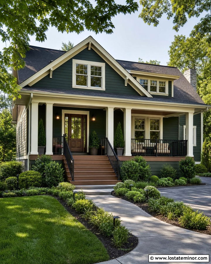 Hunter Green House With Composite Porch Steps - 30 Hunter Green House Design With Steps Ideas
