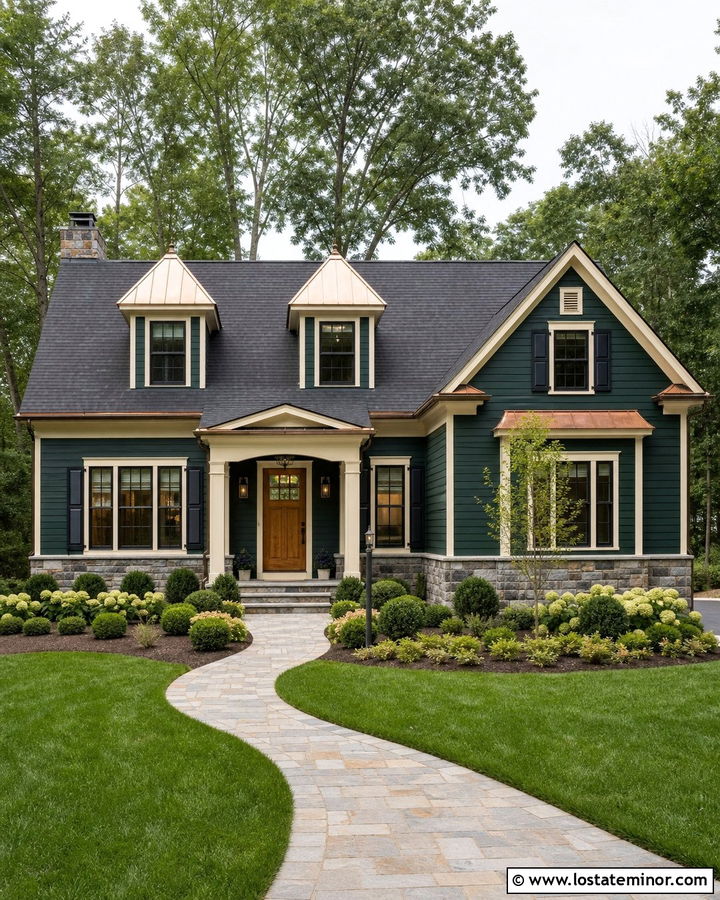 Hunter Green House With Copper Dormer Roofs - 30 Hunter Green House Design With Dormers Ideas