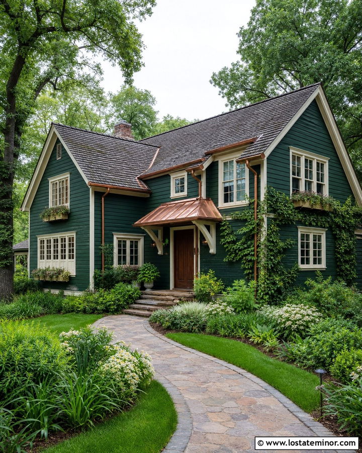 Hunter Green House With Copper Gutters - 30 Hunter Green House Design With Accents Ideas