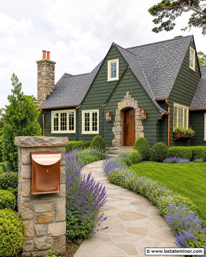 Hunter Green House With Copper Mailbox - 30 Hunter Green House Design With Mailbox Ideas