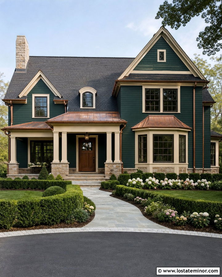 Hunter Green House With Copper Metal Roof - 30 Hunter Green House Design With Roof Ideas