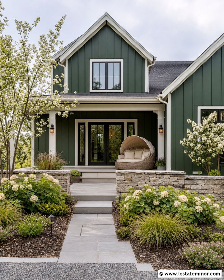 Hunter Green House With Covered Patio Daybed - 30 Hunter Green House Design With Daybed Ideas
