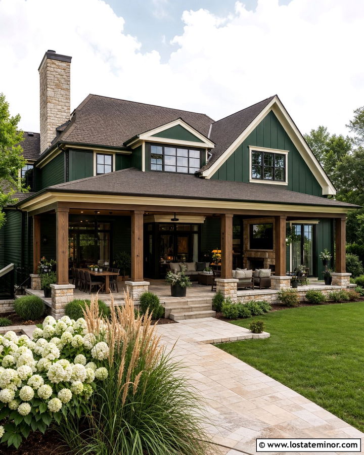 Hunter Green House With Covered Patio - 30 Hunter Green House Design With Backyard Ideas