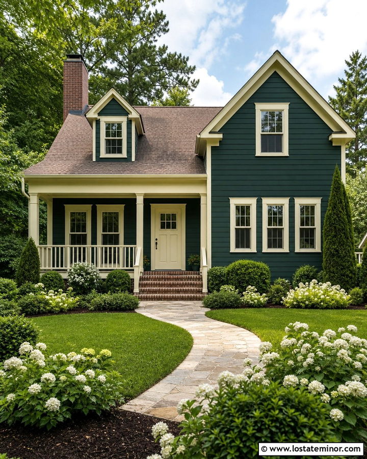 Hunter Green House With Cream Entry Door - 30 Hunter Green House Design With Entry Door Ideas