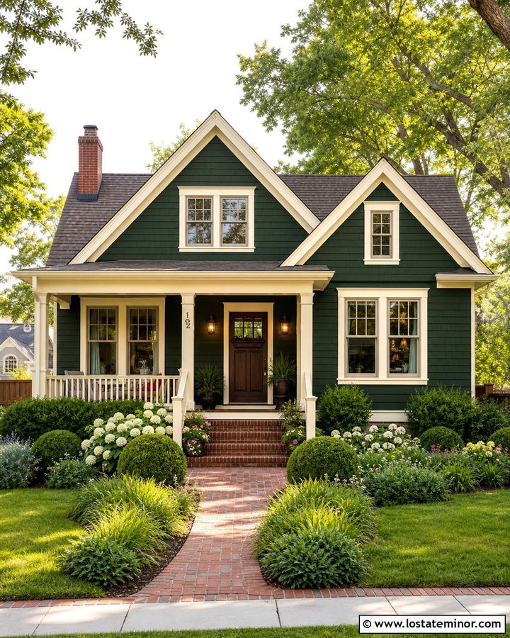 Hunter Green House With Cream Gable Trim - 30 Hunter Green House Design With Gables Ideas
