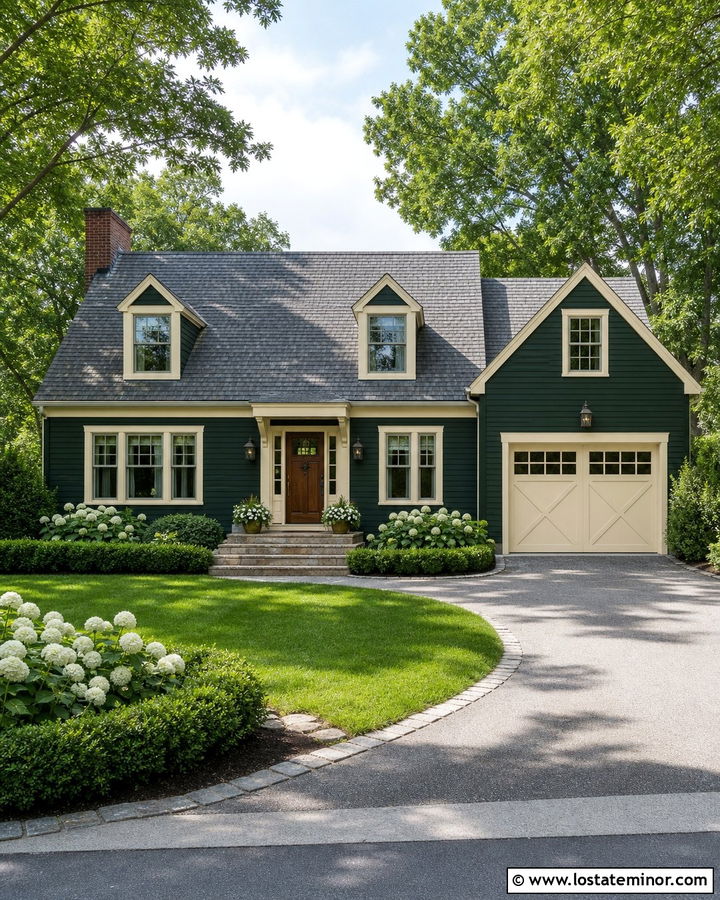 Hunter Green House With Cream Garage Door - 30 Hunter Green House Design With Garage Door Ideas