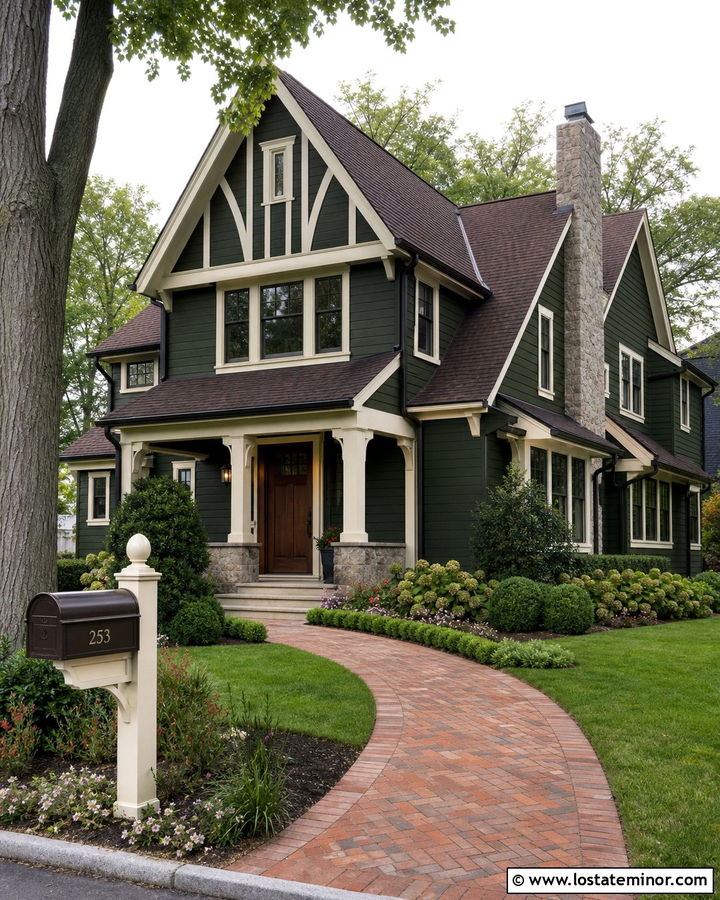 Hunter Green House With Cream Mailbox Post - 30 Hunter Green House Design With Mailbox Ideas