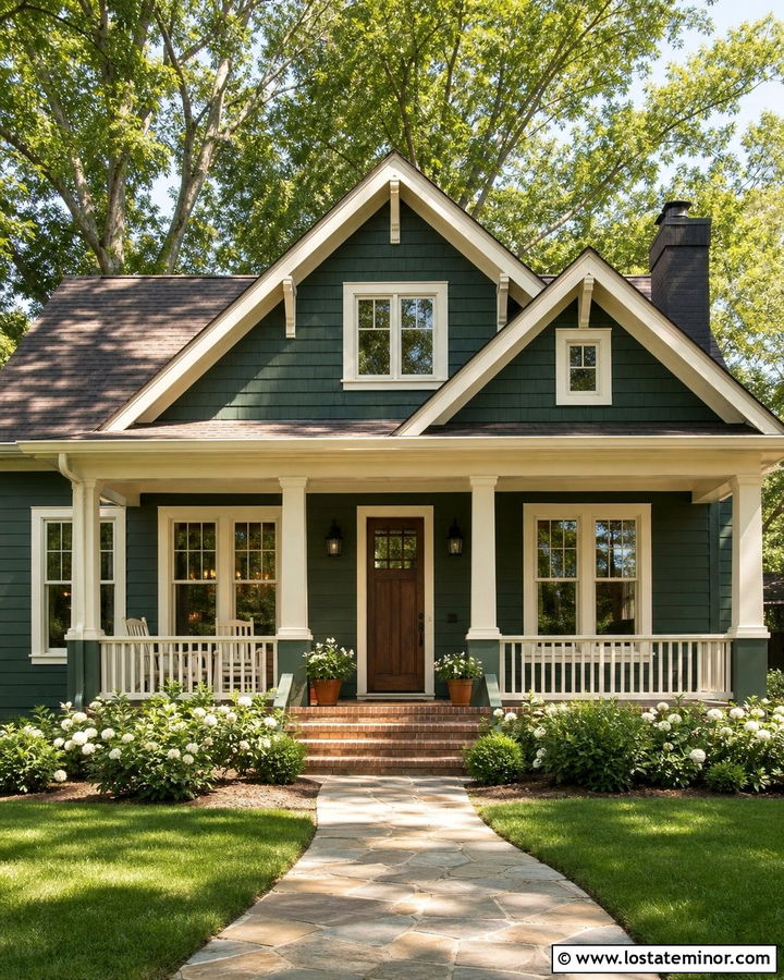 Hunter Green House With Cream Porch Columns - 30 Hunter Green House Design With Porch Columns Ideas