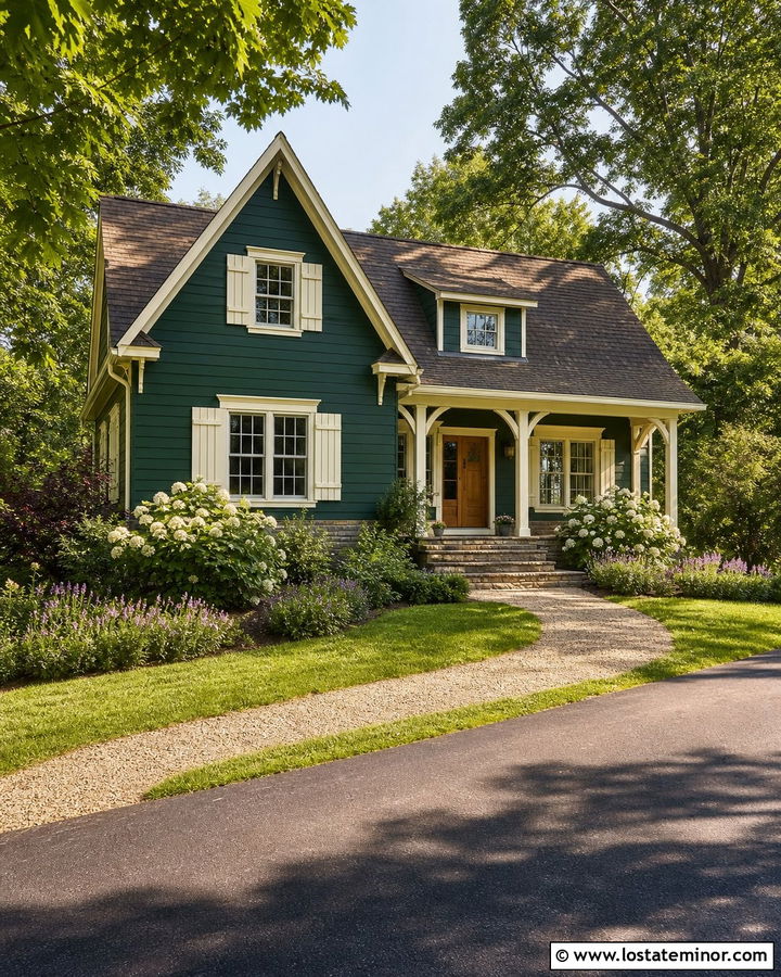 Hunter Green House With Cream Shutters - 30 Hunter Green House Design With Accents Ideas