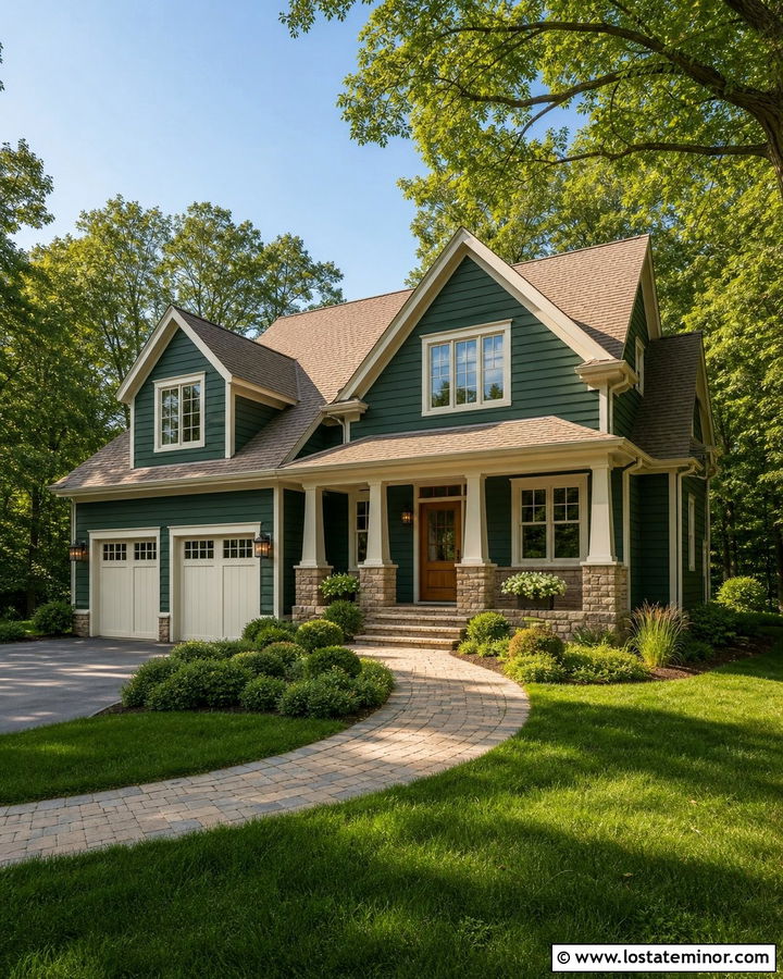 Hunter Green House With Cream Trim And Tan Shingles - 30 Hunter Green House Design With Shingles Ideas