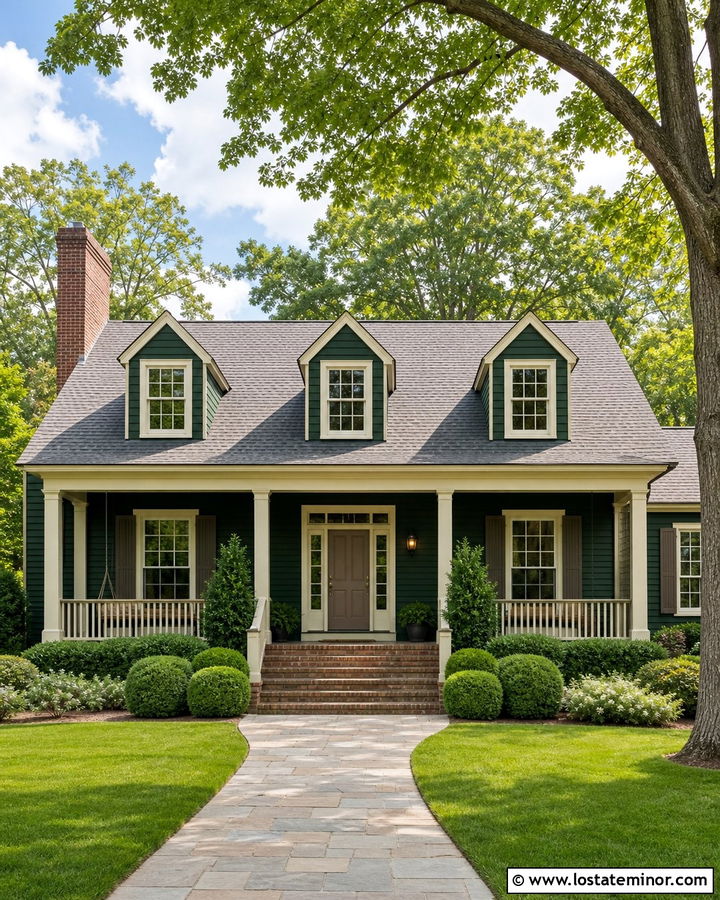 Hunter Green House With Cream Trim Dormers - 30 Hunter Green House Design With Dormers Ideas