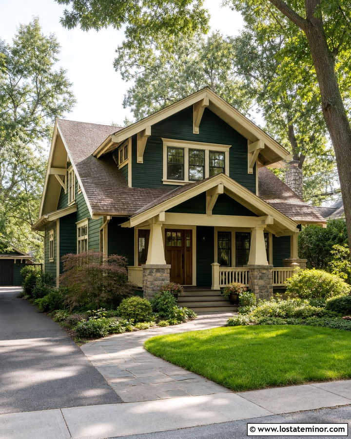 Hunter Green House With Cream Trim - 30 Hunter Green House Design With Accents Ideas