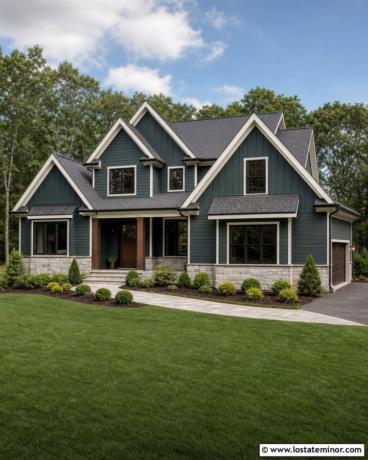 Hunter Green House With Cross Gable Roof - 30 Hunter Green House Design With Roof Ideas
