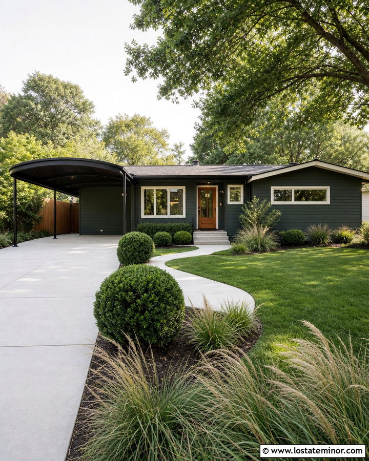 Hunter Green House With Curved Carport Roof - 30 Hunter Green House Design With Carport Ideas