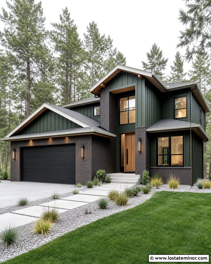 Hunter Green House With Dark Brick - 30 Hunter Green House Design With Brick Accents Ideas