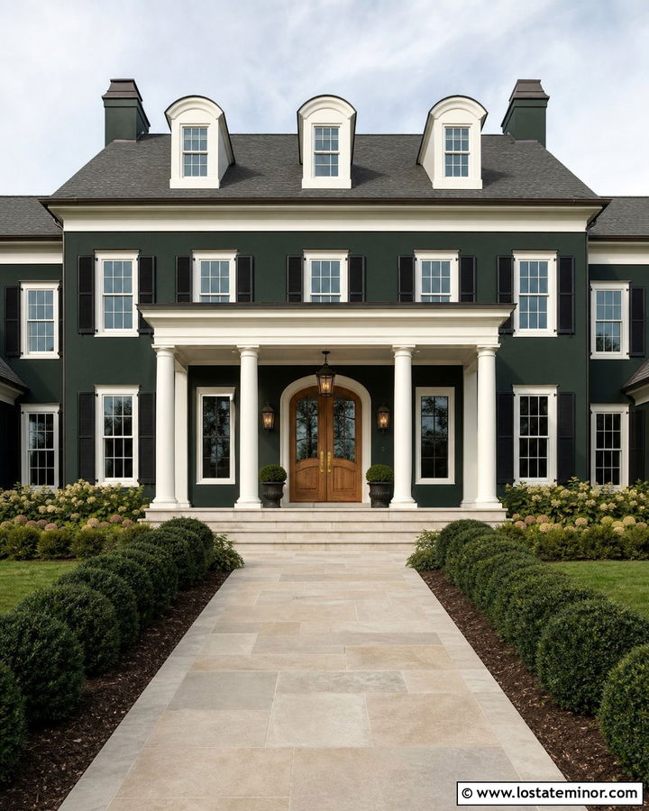 Hunter Green House With Double Entry Doors - 30 Hunter Green House Design With Entry Door Ideas