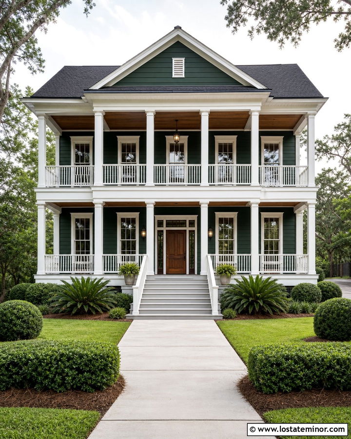 Hunter Green House With Double Front Porch - 30 Hunter Green House Design With Front Porch Ideas