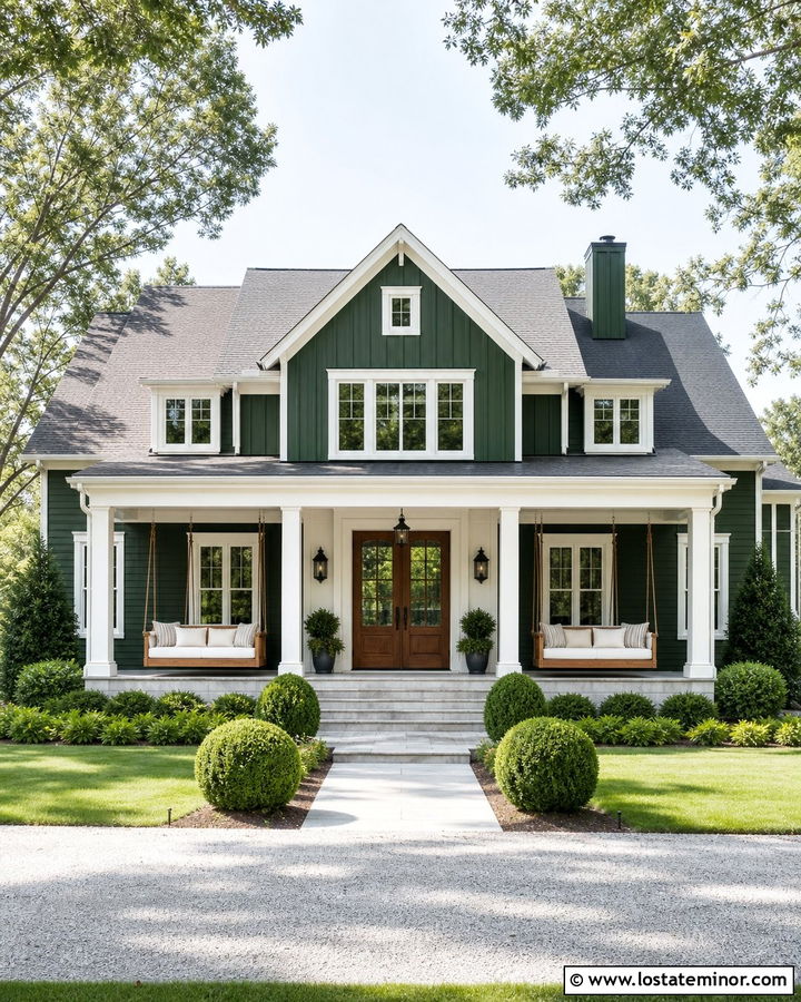 Hunter Green House With Double Porch Daybeds - 30 Hunter Green House Design With Daybed Ideas