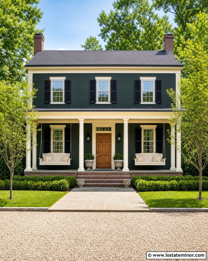 Hunter Green House With Double Porch Swings - 30 Hunter Green House Design With Swing Ideas
