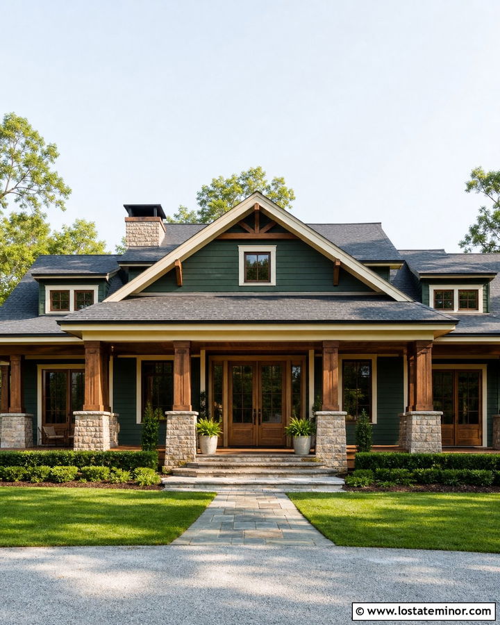Hunter Green House With Double Screen Doors - 30 Hunter Green House Design With Screen Door Ideas