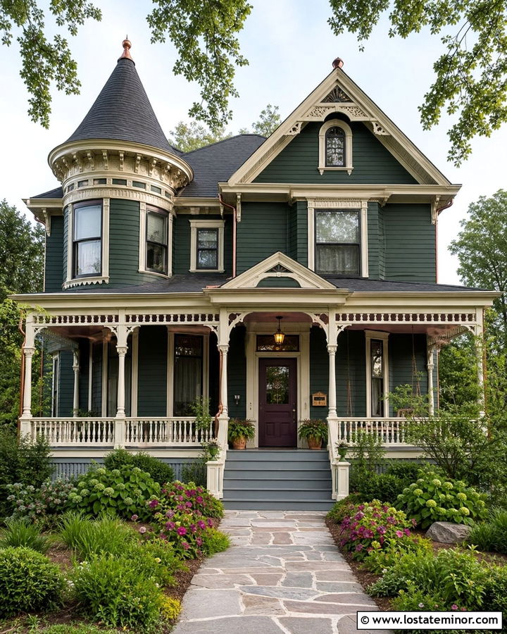 Hunter Green House With Dusty Rose Porch Ceiling - 30 Hunter Green House Design With Porch Ceiling Ideas