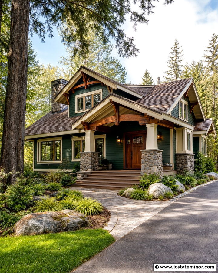 Hunter Green House With Fieldstone Porch - 30 Hunter Green House Design With Accents Ideas